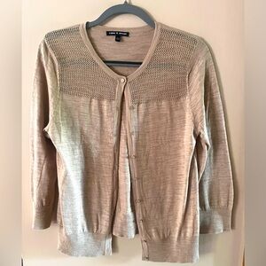 Cable & Gauge Women's Tan Cotton Blend Cardigan Sweater, 3/4 Sleeve, 24" L